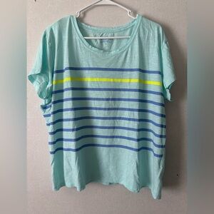 Vineyard Vines | Aqua and Blue Striped Tee | Size XL